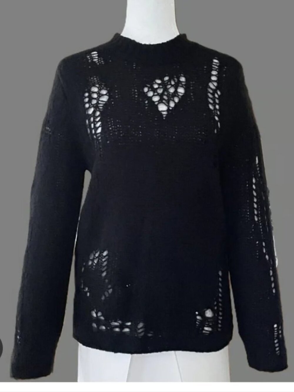 3.1 Phillip Lim Black Open Knit Crewneck Sweater Elevated Basic Small Medium - Picture 12 of 12